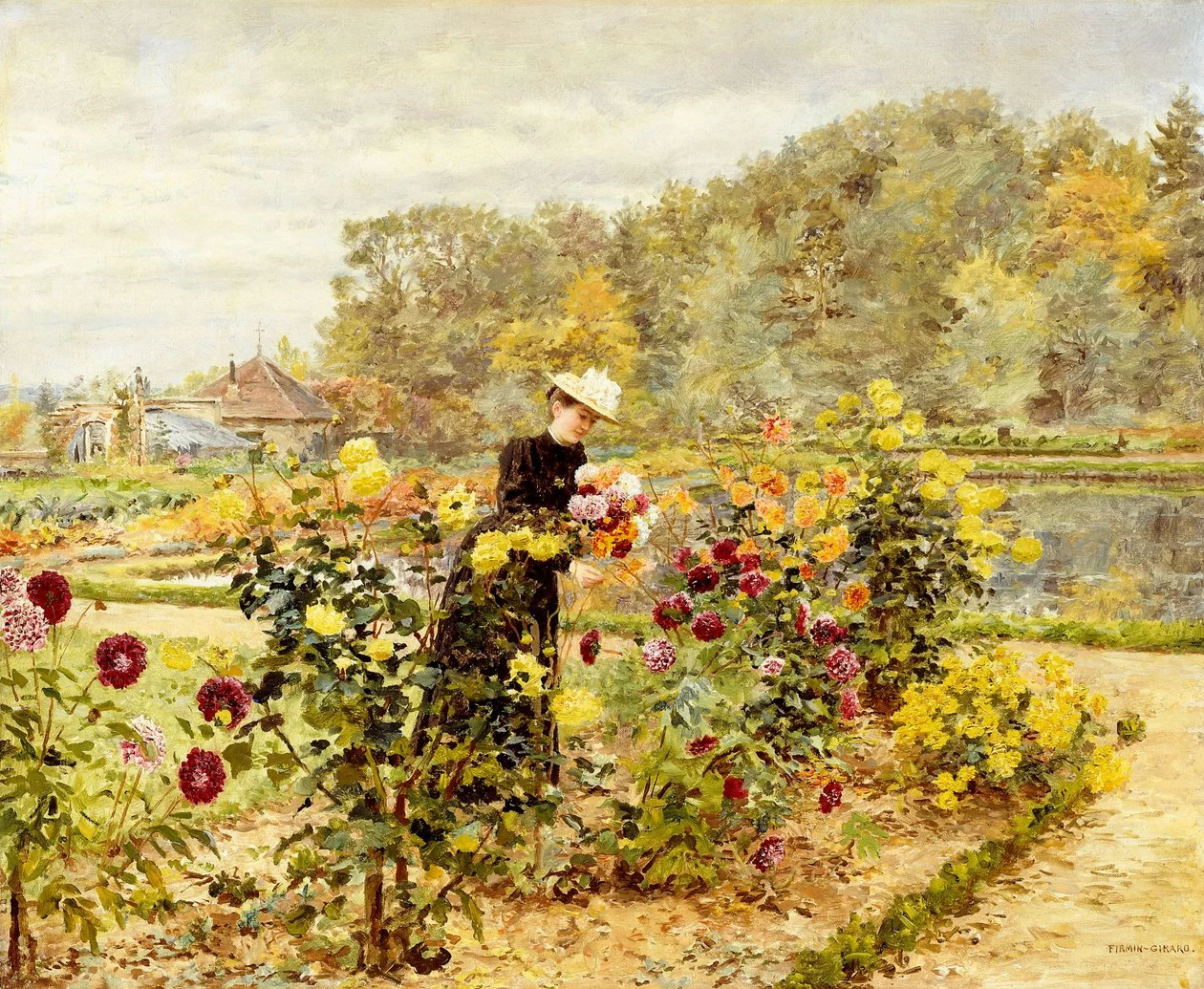 Marie - François Firmin, Girard, 100, Una donna elegante in un giardino di rose